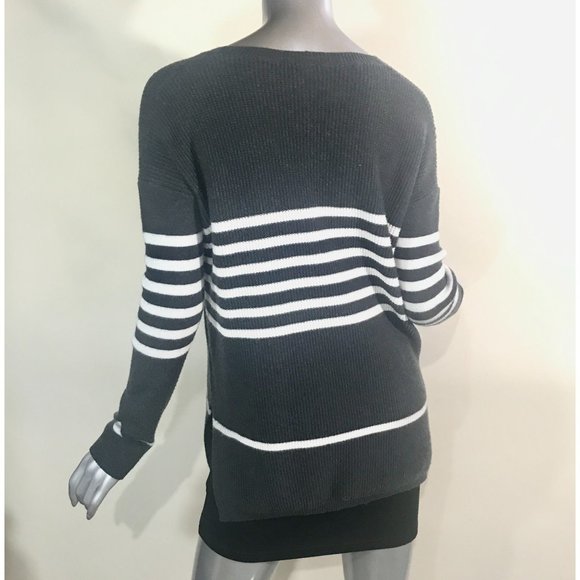 GAP Small Women's Dark Grey, White Striped Scoop Neck Tunic Sweater Wool Blend - Picture 6 of 16